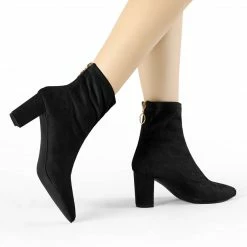 Allegra K Shoes Women's Pointed Toe Zipper Chunky Heels Ankle Boots