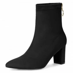 Allegra K Shoes Women's Pointed Toe Zipper Chunky Heels Ankle Boots