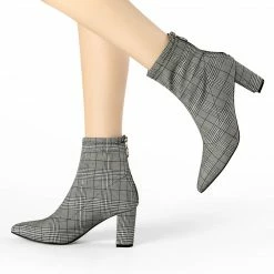 Allegra K Shoes Women's Pointed Toe Zipper Chunky Heels Ankle Boots