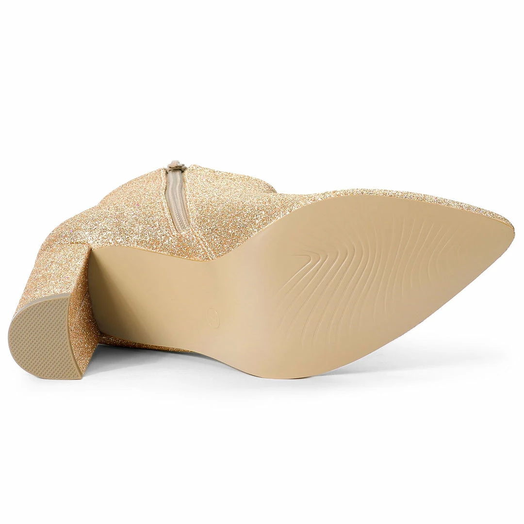 Allegra K Shoes Women's Glitter Pointed Toe Chunky Heel Ankle Boots 37 Allegra K Shoes Women's Glitter Pointed Toe Chunky Heel Ankle Boots