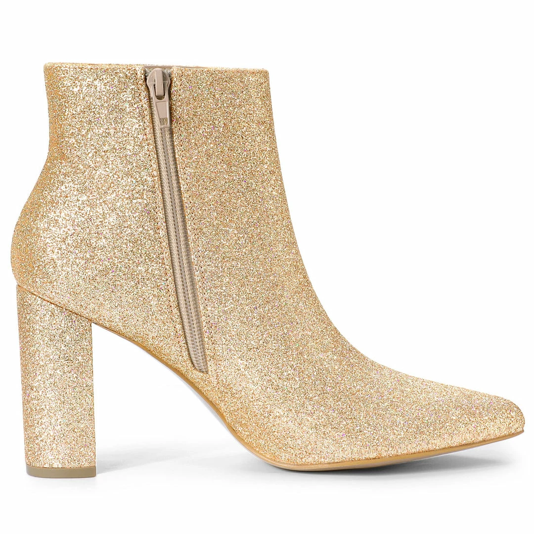 Allegra K Shoes Women's Glitter Pointed Toe Chunky Heel Ankle Boots 38 Allegra K Shoes Women's Glitter Pointed Toe Chunky Heel Ankle Boots