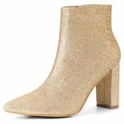 Allegra K Shoes Women's Glitter Pointed Toe Chunky Heel Ankle Boots 67 Allegra K Shoes Women's Glitter Pointed Toe Chunky Heel Ankle Boots