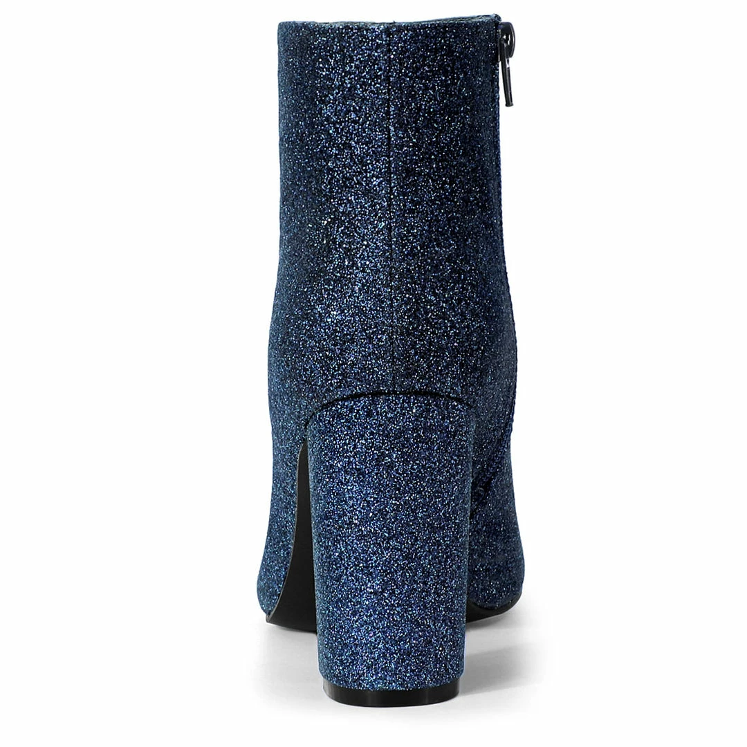 Allegra K Shoes Women's Glitter Pointed Toe Chunky Heel Ankle Boots 28 Allegra K Shoes Women's Glitter Pointed Toe Chunky Heel Ankle Boots