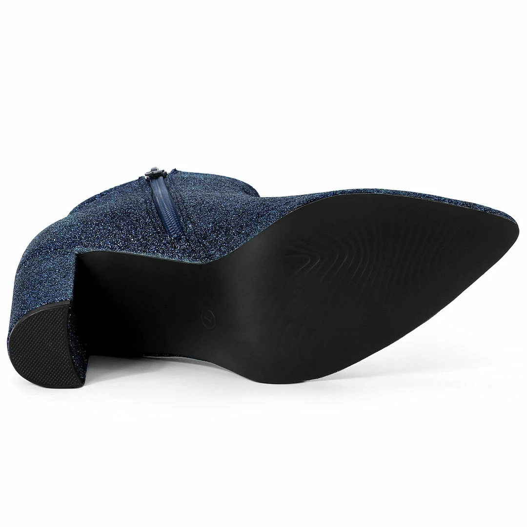 Allegra K Shoes Women's Glitter Pointed Toe Chunky Heel Ankle Boots 30 Allegra K Shoes Women's Glitter Pointed Toe Chunky Heel Ankle Boots