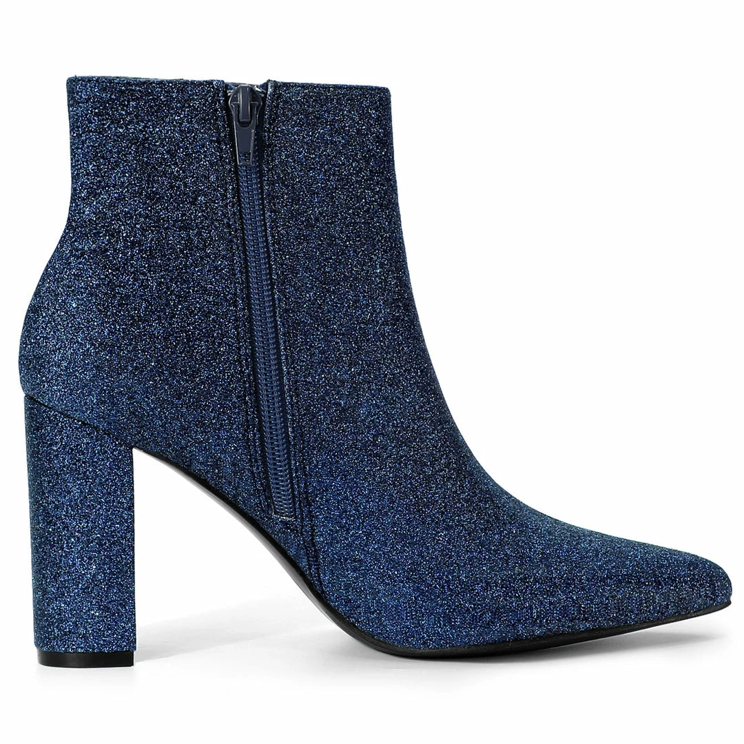Allegra K Shoes Women's Glitter Pointed Toe Chunky Heel Ankle Boots 31 Allegra K Shoes Women's Glitter Pointed Toe Chunky Heel Ankle Boots