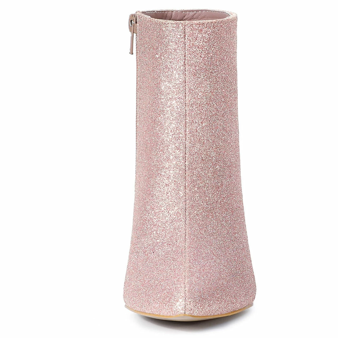 Allegra K Shoes Women's Glitter Pointed Toe Chunky Heel Ankle Boots 20 Allegra K Shoes Women's Glitter Pointed Toe Chunky Heel Ankle Boots