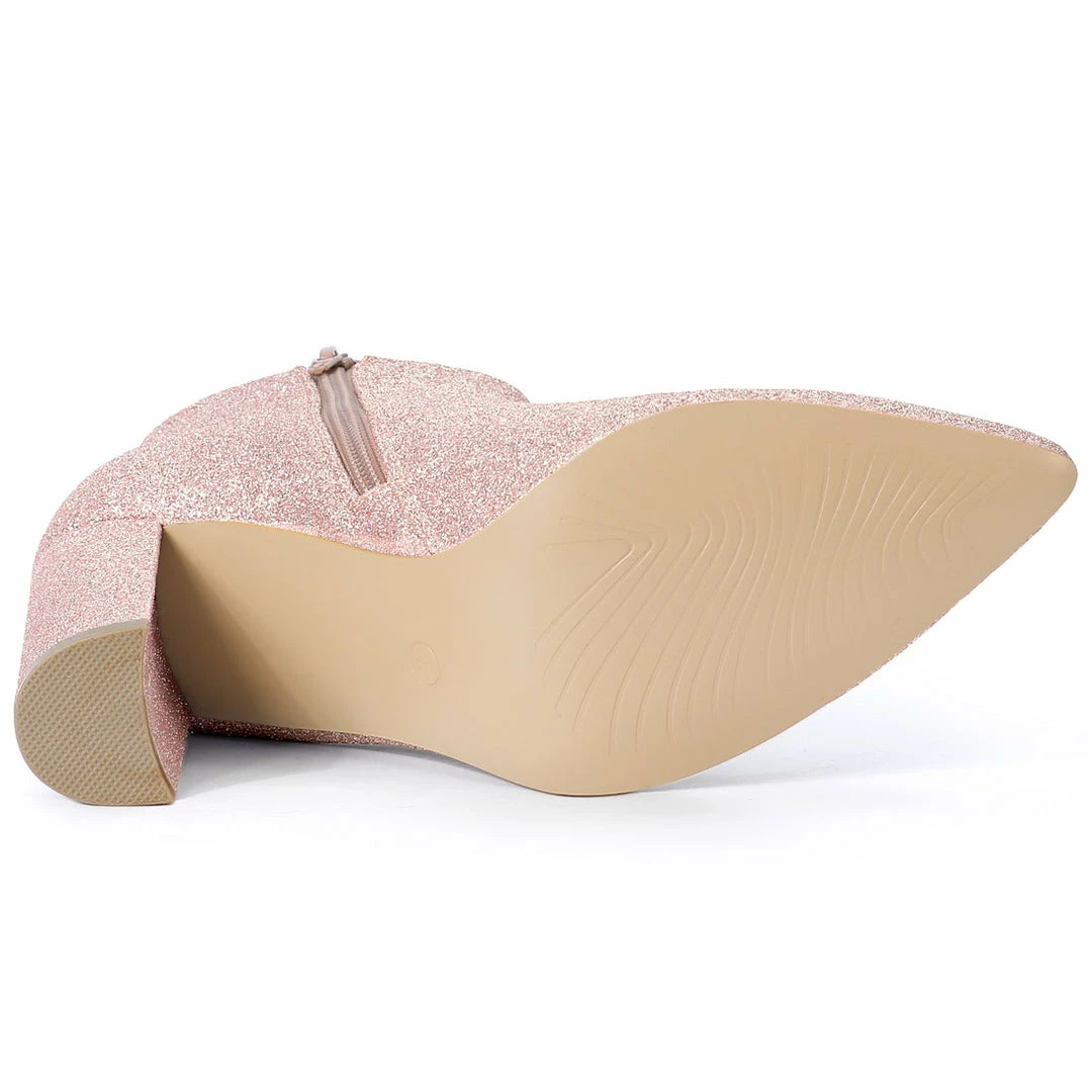 Allegra K Shoes Women's Glitter Pointed Toe Chunky Heel Ankle Boots 23 Allegra K Shoes Women's Glitter Pointed Toe Chunky Heel Ankle Boots