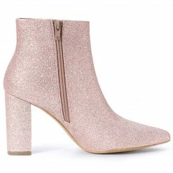 Allegra K Shoes Women's Glitter Pointed Toe Chunky Heel Ankle Boots 59 Allegra K Shoes Women's Glitter Pointed Toe Chunky Heel Ankle Boots