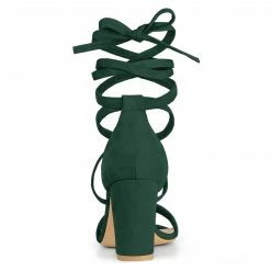 Allegra K Shoes Women's Open Toe Lace Up Chunky High Heels Sandals