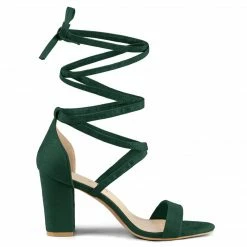 Allegra K Shoes Women's Open Toe Lace Up Chunky High Heels Sandals