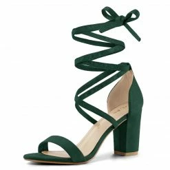 Allegra K Shoes Women's Open Toe Lace Up Chunky High Heels Sandals