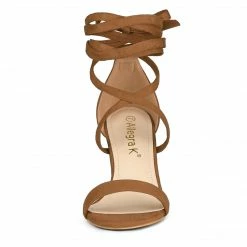 Allegra K Shoes Women's Open Toe Lace Up Chunky High Heels Sandals