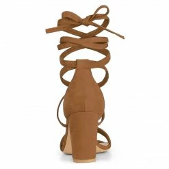 Allegra K Shoes Women's Open Toe Lace Up Chunky High Heels Sandals