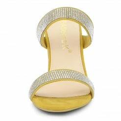 Allegra K Shoes Women's Open Toe Stiletto Heel Rhinestone Mules Sandals