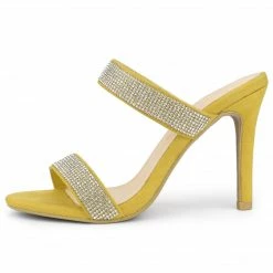 Allegra K Shoes Women's Open Toe Stiletto Heel Rhinestone Mules Sandals