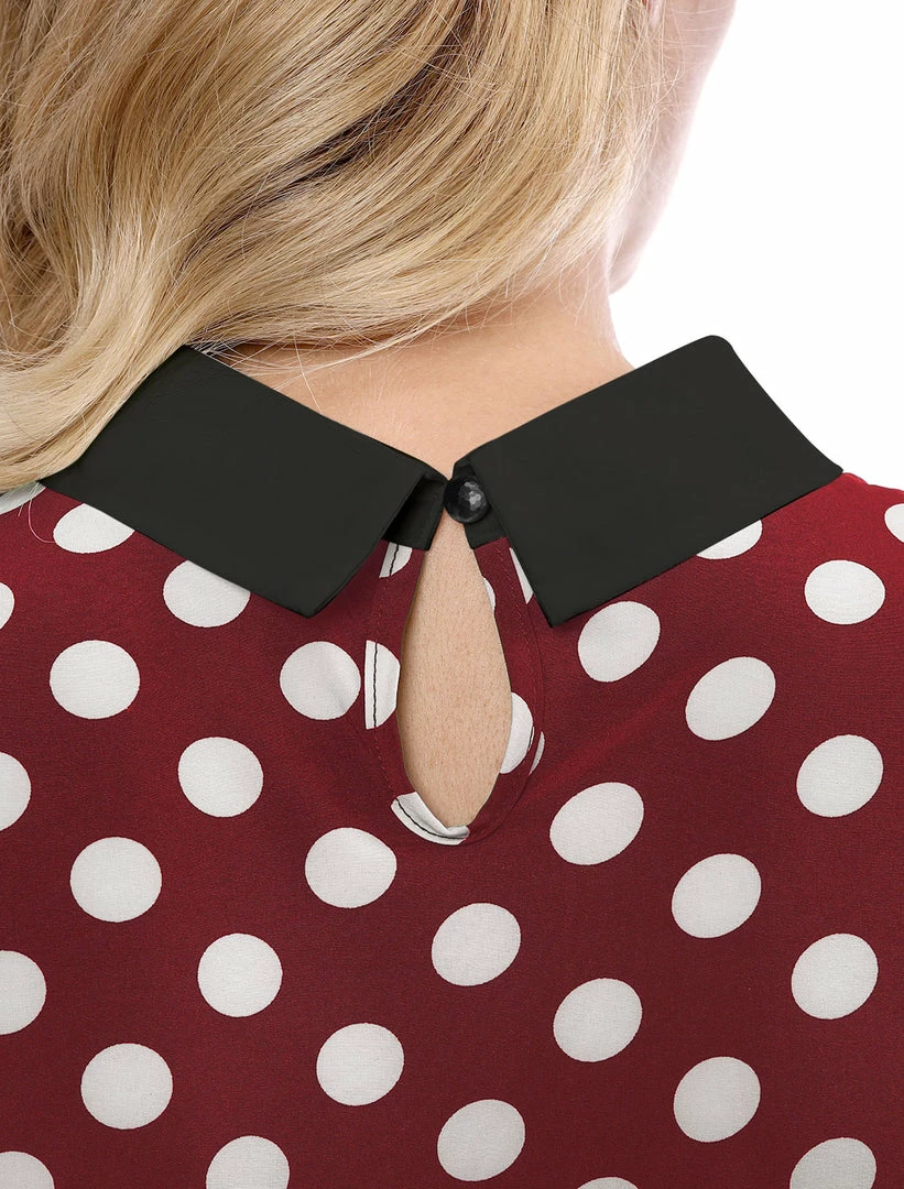 Allegra K Women 3/4 Sleeves Contrast Collar Polka Dots Blouse Tops 38 Allegra K Women 3/4 Sleeves Contrast Collar Polka Dots Blouse Tops