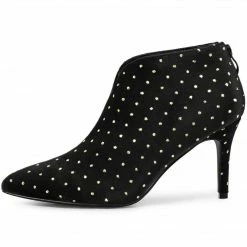 Allegra K Shoes Women's V Shaped Cutout Pointed Toe Stiletto Heel Ankle Boots