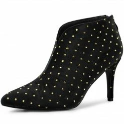Allegra K Shoes Women's V Shaped Cutout Pointed Toe Stiletto Heel Ankle Boots