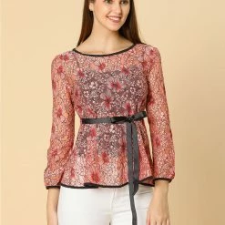 Allegra K Self-Tie Waist Bi-Color Contrast Lace Peplum Top 112 Allegra K Self-Tie Waist Bi-Color Contrast Lace Peplum Top