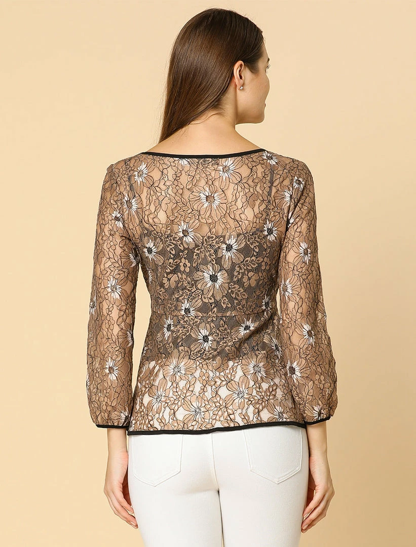 Allegra K Self-Tie Waist Bi-Color Contrast Lace Peplum Top 37 Allegra K Self-Tie Waist Bi-Color Contrast Lace Peplum Top