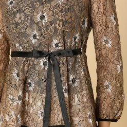 Allegra K Self-Tie Waist Bi-Color Contrast Lace Peplum Top 110 Allegra K Self-Tie Waist Bi-Color Contrast Lace Peplum Top