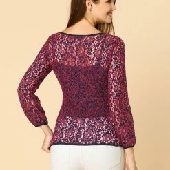 Allegra K Self-Tie Waist Bi-Color Contrast Lace Peplum Top 103 Allegra K Self-Tie Waist Bi-Color Contrast Lace Peplum Top