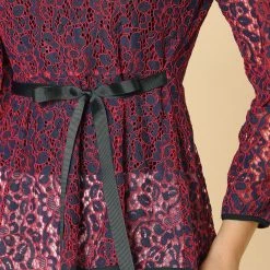 Allegra K Self-Tie Waist Bi-Color Contrast Lace Peplum Top 104 Allegra K Self-Tie Waist Bi-Color Contrast Lace Peplum Top