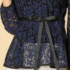 Allegra K Self-Tie Waist Bi-Color Contrast Lace Peplum Top 98 Allegra K Self-Tie Waist Bi-Color Contrast Lace Peplum Top