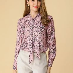 Women Allegra K Elegant Casual Floral Bow Tie Neck Button Up Blouse Shirt 36 Women Allegra K Elegant Casual Floral Bow Tie Neck Button Up Blouse Shirt