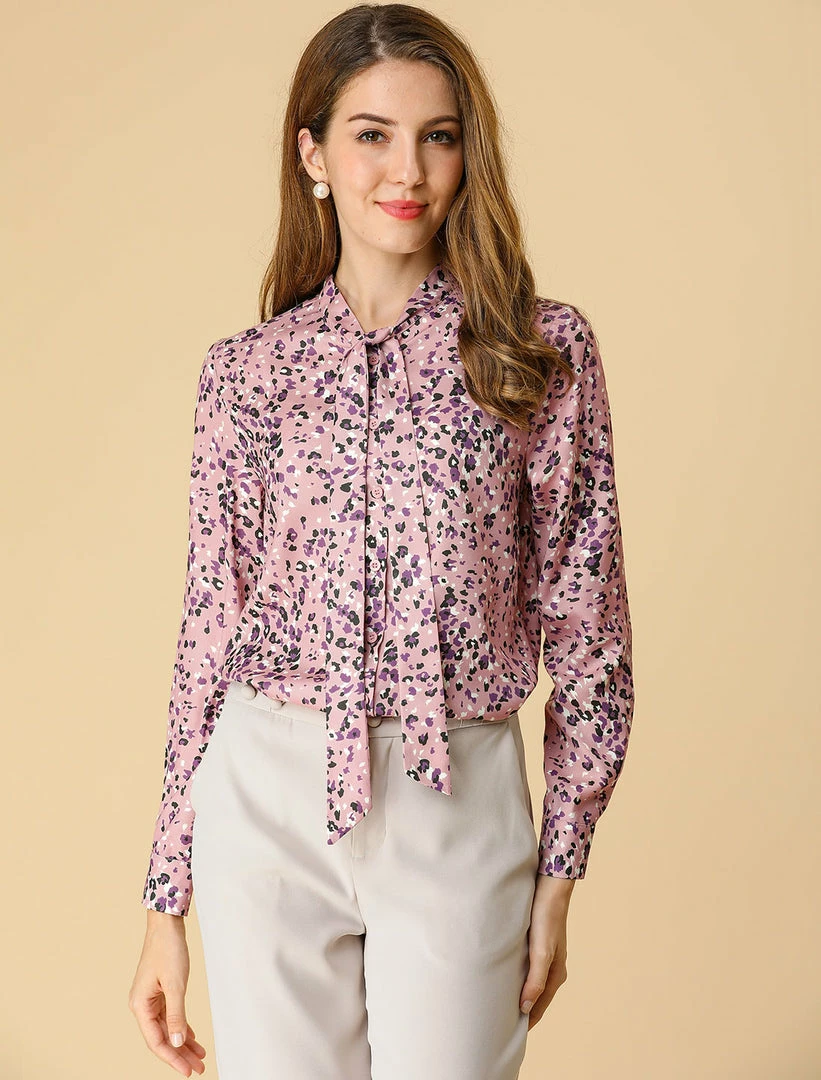 Women Allegra K Elegant Casual Floral Bow Tie Neck Button Up Blouse Shirt 18 Women Allegra K Elegant Casual Floral Bow Tie Neck Button Up Blouse Shirt
