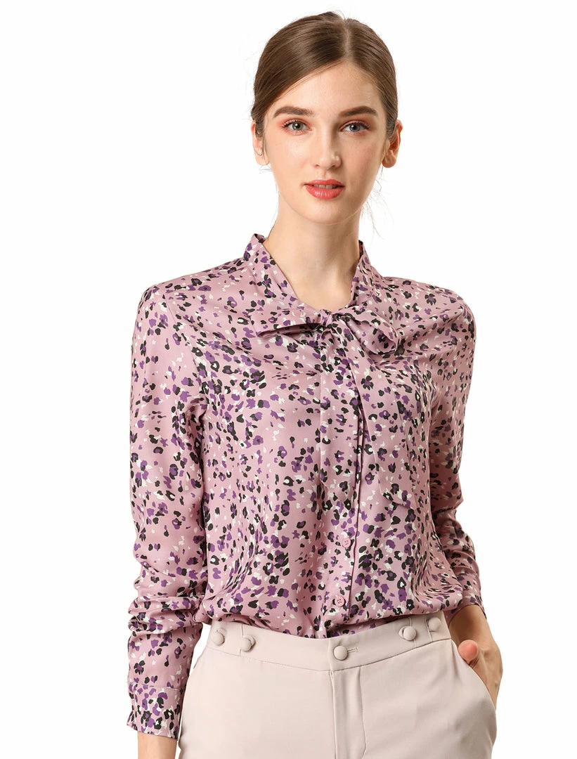 Women Allegra K Elegant Casual Floral Bow Tie Neck Button Up Blouse Shirt 16 Women Allegra K Elegant Casual Floral Bow Tie Neck Button Up Blouse Shirt