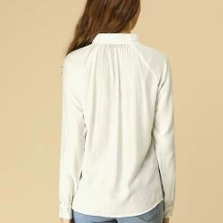 Allegra K Women‘s Bow Tie Neck Long Sleeve Casual Button Decor Shirt 54 Allegra K Women‘s Bow Tie Neck Long Sleeve Casual Button Decor Shirt