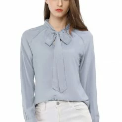 Allegra K Women‘s Bow Tie Neck Long Sleeve Casual Button Decor Shirt 45 Allegra K Women‘s Bow Tie Neck Long Sleeve Casual Button Decor Shirt