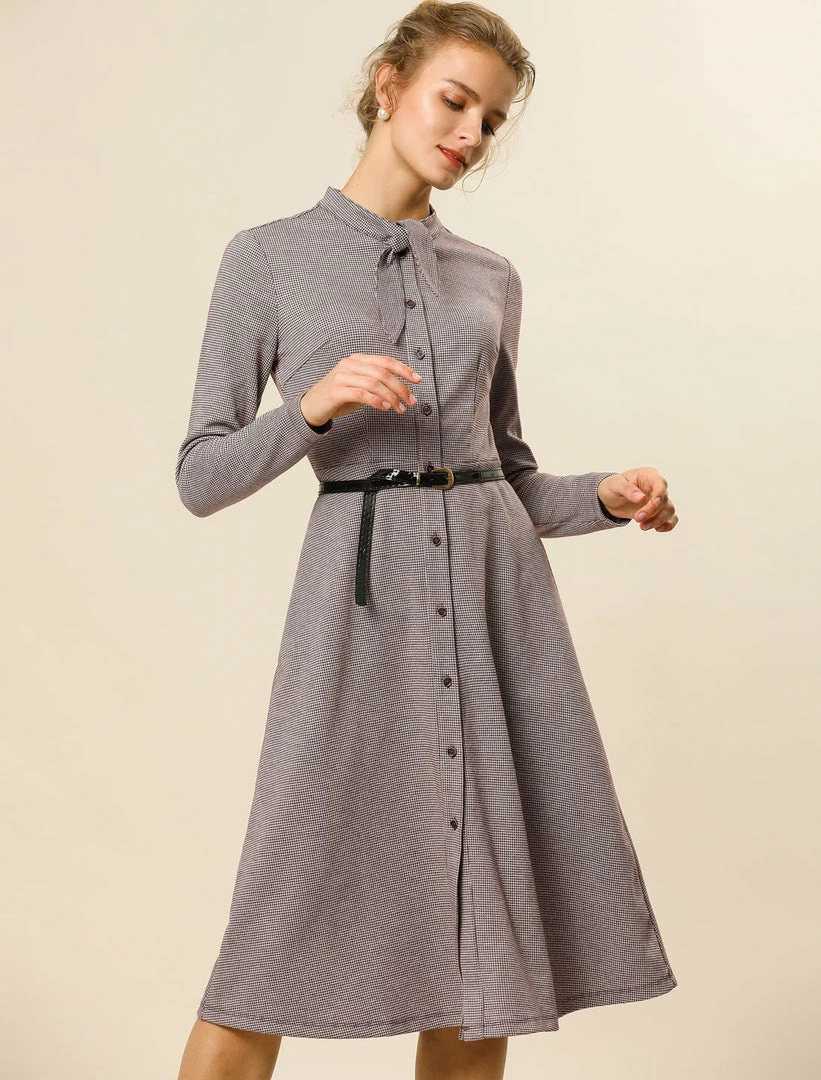 Allegra K Plaid Button Up Tie Neck Midi Dress 17 Allegra K Plaid Button Up Tie Neck Midi Dress