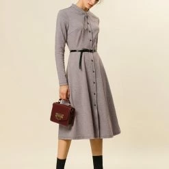 Allegra K Plaid Button Up Tie Neck Midi Dress 42 Allegra K Plaid Button Up Tie Neck Midi Dress