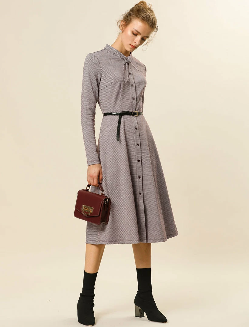 Allegra K Plaid Button Up Tie Neck Midi Dress 18 Allegra K Plaid Button Up Tie Neck Midi Dress