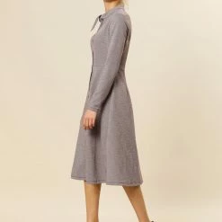 Allegra K Plaid Button Up Tie Neck Midi Dress 43 Allegra K Plaid Button Up Tie Neck Midi Dress