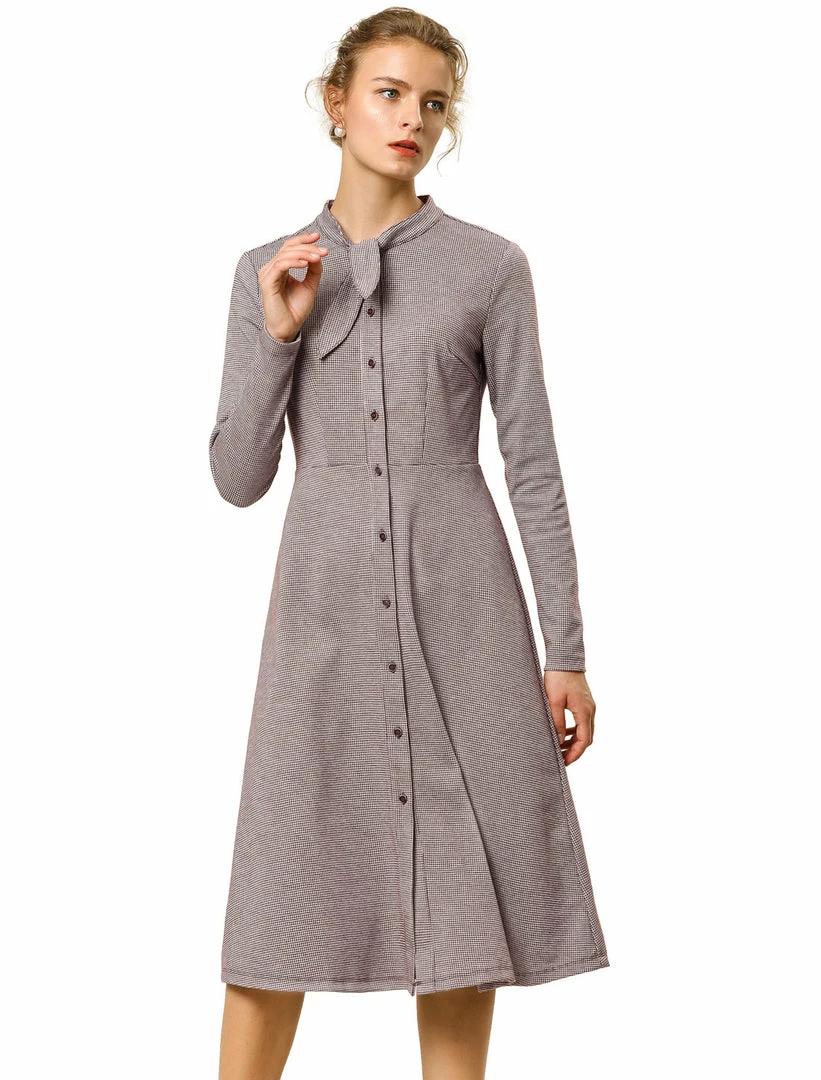 Allegra K Plaid Button Up Tie Neck Midi Dress 16 Allegra K Plaid Button Up Tie Neck Midi Dress