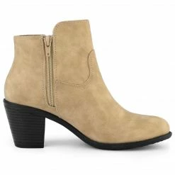 Allegra K Shoes Women's Round Toe Stacked Chunky Heel Zipper Ankle Boots