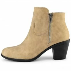 Allegra K Shoes Women's Round Toe Stacked Chunky Heel Zipper Ankle Boots