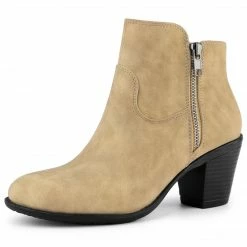 Allegra K Shoes Women's Round Toe Stacked Chunky Heel Zipper Ankle Boots