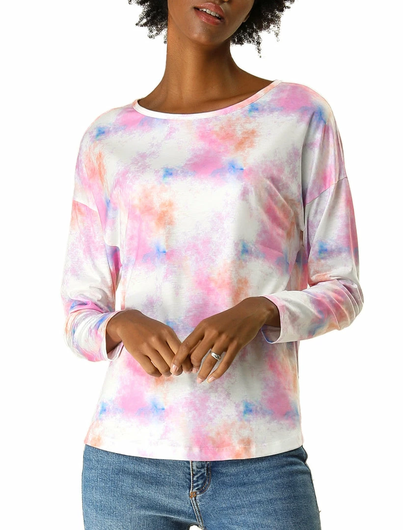 Allegra K Women's Spring Colorful Long Sleeve Colorblock Print Tops Tie-Dye T-Shirts 6 Allegra K Women's Spring Colorful Long Sleeve Colorblock Print Tops Tie-Dye T-Shirts