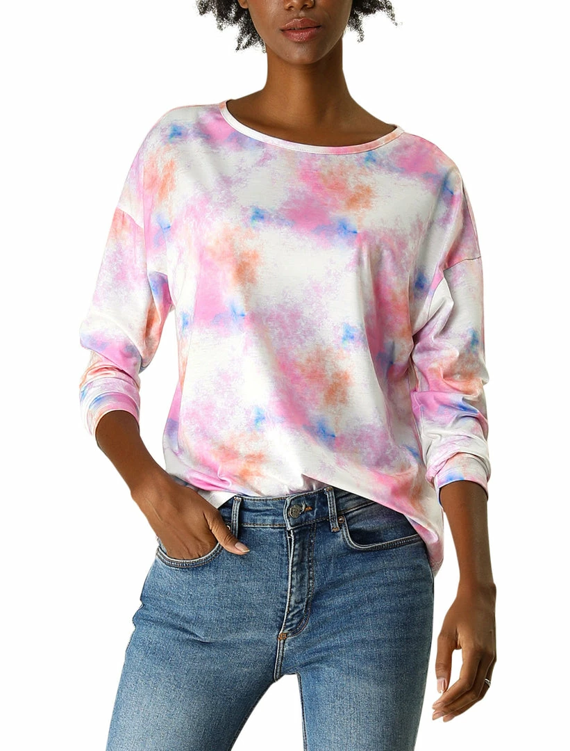 Allegra K Women's Spring Colorful Long Sleeve Colorblock Print Tops Tie-Dye T-Shirts 4 Allegra K Women's Spring Colorful Long Sleeve Colorblock Print Tops Tie-Dye T-Shirts