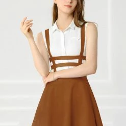 Allegra K Women Elastic Waist Cut Out A Line Mini Suspender Skirt Clothing