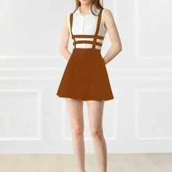 Allegra K Women Elastic Waist Cut Out A Line Mini Suspender Skirt Clothing