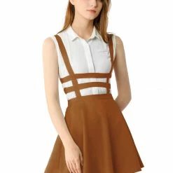 Allegra K Women Elastic Waist Cut Out A Line Mini Suspender Skirt Clothing
