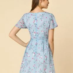 Allegra K Floral Lace-up V-neck Flouncing Sleeve Chiffon Dress Clothing 101 Allegra K Floral Lace-up V-neck Flouncing Sleeve Chiffon Dress Clothing