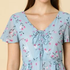 Allegra K Floral Lace-up V-neck Flouncing Sleeve Chiffon Dress Clothing 102 Allegra K Floral Lace-up V-neck Flouncing Sleeve Chiffon Dress Clothing