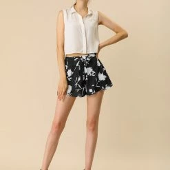 Allegra K Women's Casual Elastic Waist Summer Beach Floral Shorts