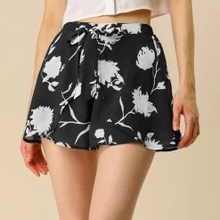 Allegra K Women's Casual Elastic Waist Summer Beach Floral Shorts
